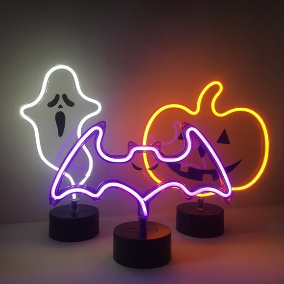 Orange Pumpkin Neon Sign Halloween Decor USB or Battery Powered Table Light - Picture 4 of 6